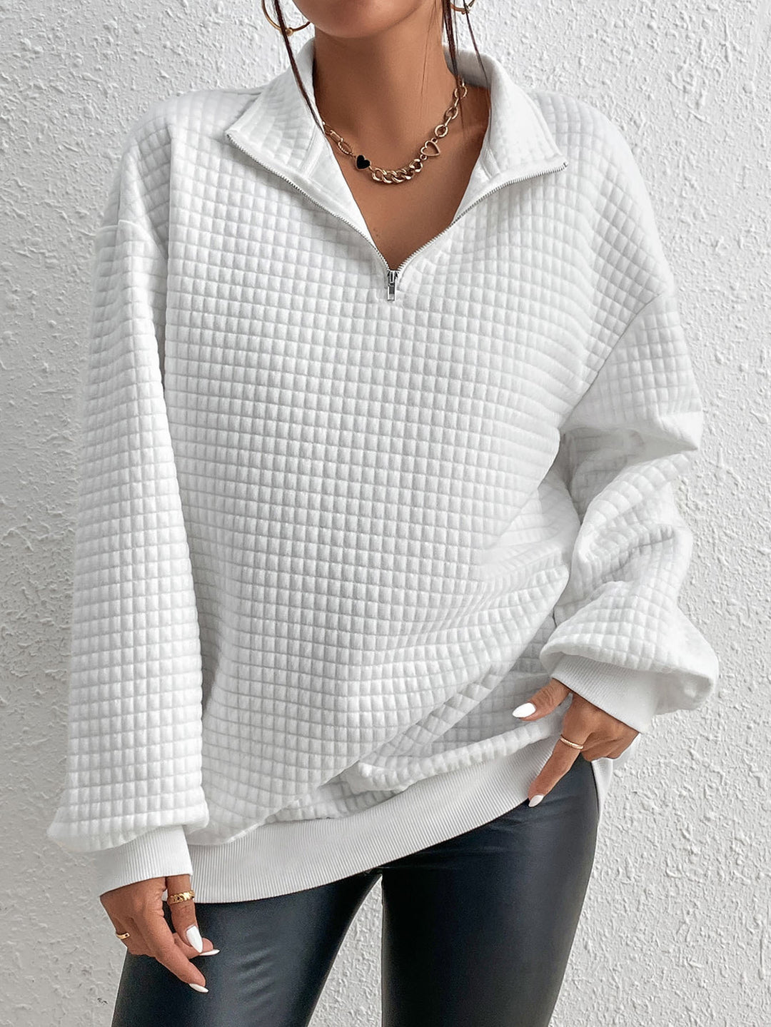 Casual sweatshirt for women with high collar and embossed pattern Lune London