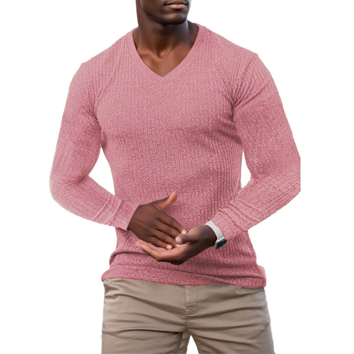 Elegant V-neck sweater for men in textured knitted material Lune London