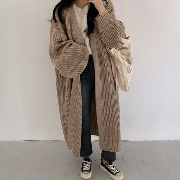 Women Thick Knit Cardigan with Open Front and Relaxed Fit Lune London