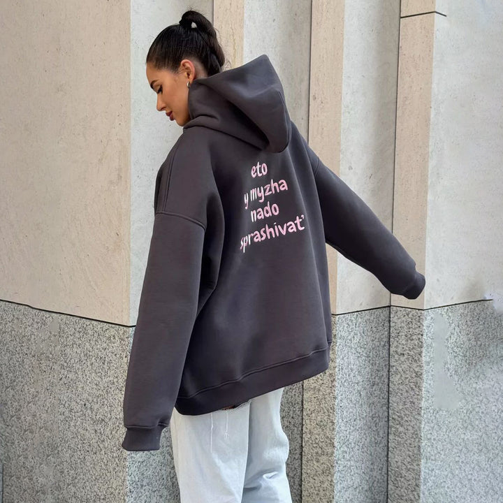 Women Oversized Hoodie with Creative Embroidery Details Lune London