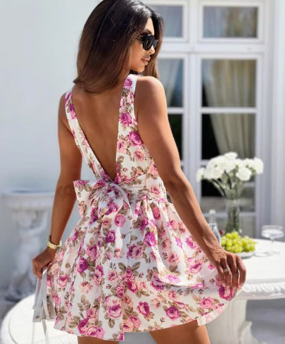 Ladies Mini Dress Deep Neck Floral Lune London