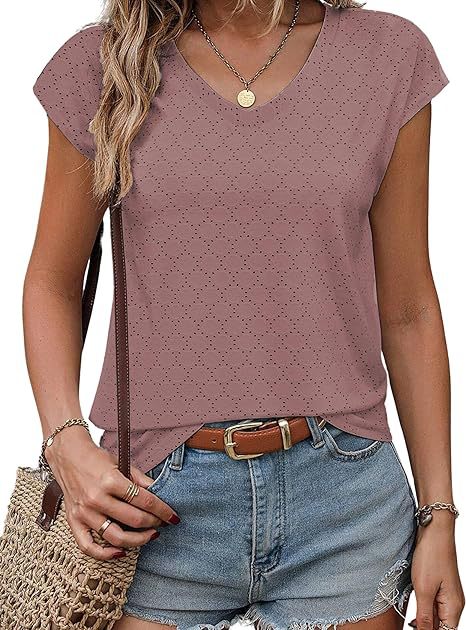 Women V-neck short sleeve T-shirt with textured design Lune London