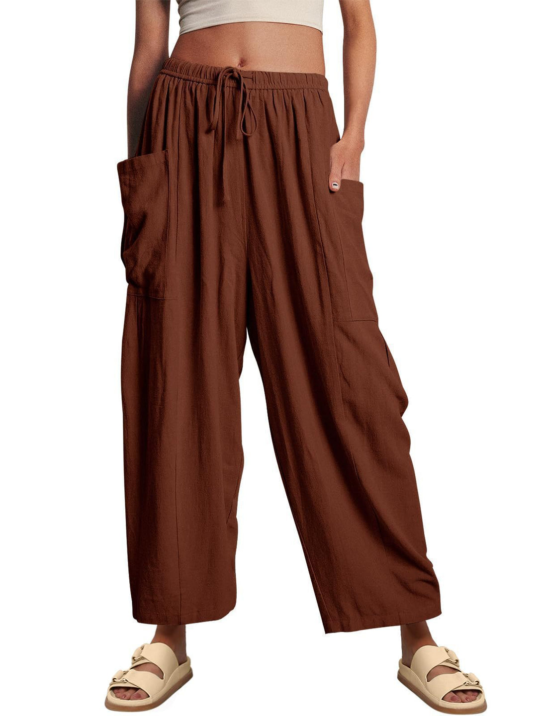 Comfortable Palazzo Pants for ladies with elastic waistband and side pockets Lune London