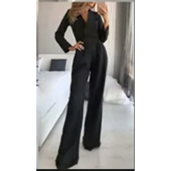 Ladies Elegant and Trendy Jumpsuit with Narrow Collar and Convenient Pockets Lune London