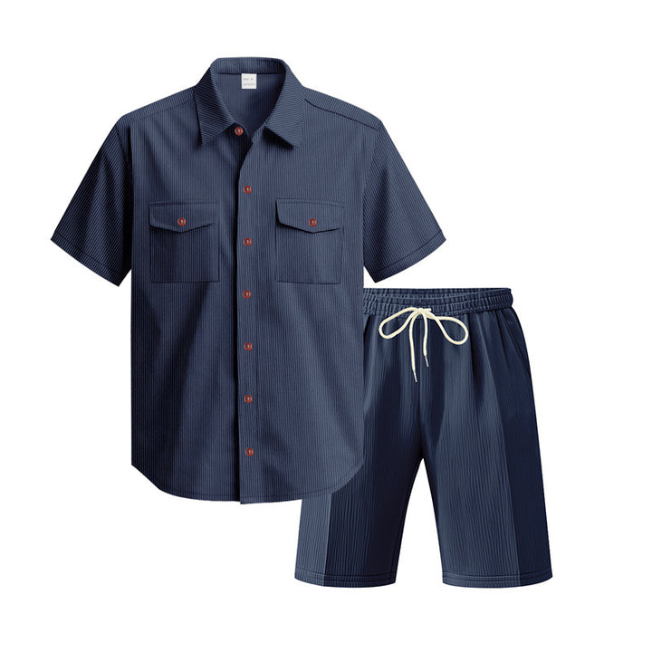 Casual men's outfit with textured top and shorts Lune London