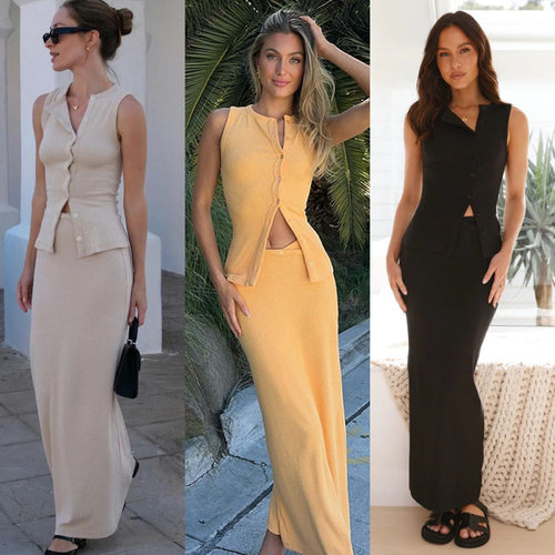 Maxi dress for women with button placket and elegant cut Lune London