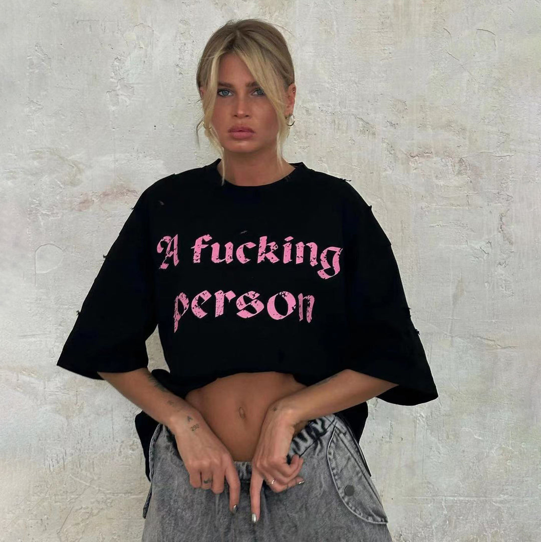 Oversized t-shirt for women with trendy ripped details Lune London