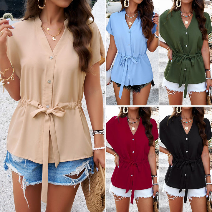 Casual women's shirt with drawstring and elegant button details Lune London