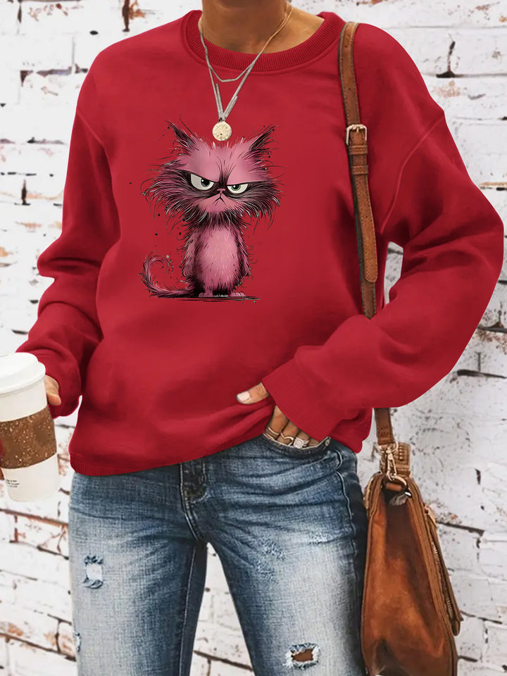 Sweatshirt pour femmes avec motif de chat créatif Chic & Stil
