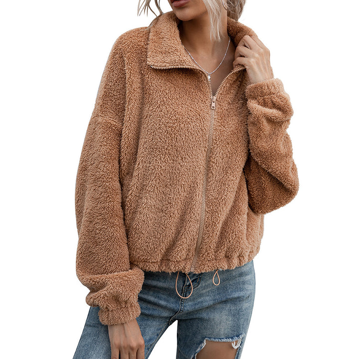 Fleece jacket for women with high collar and elastic waist Lune London