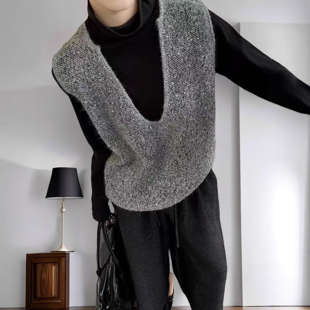 Gilet tricoté à la mode pour femmes avec décolleté en V profond et coupe créative Chic & Stil