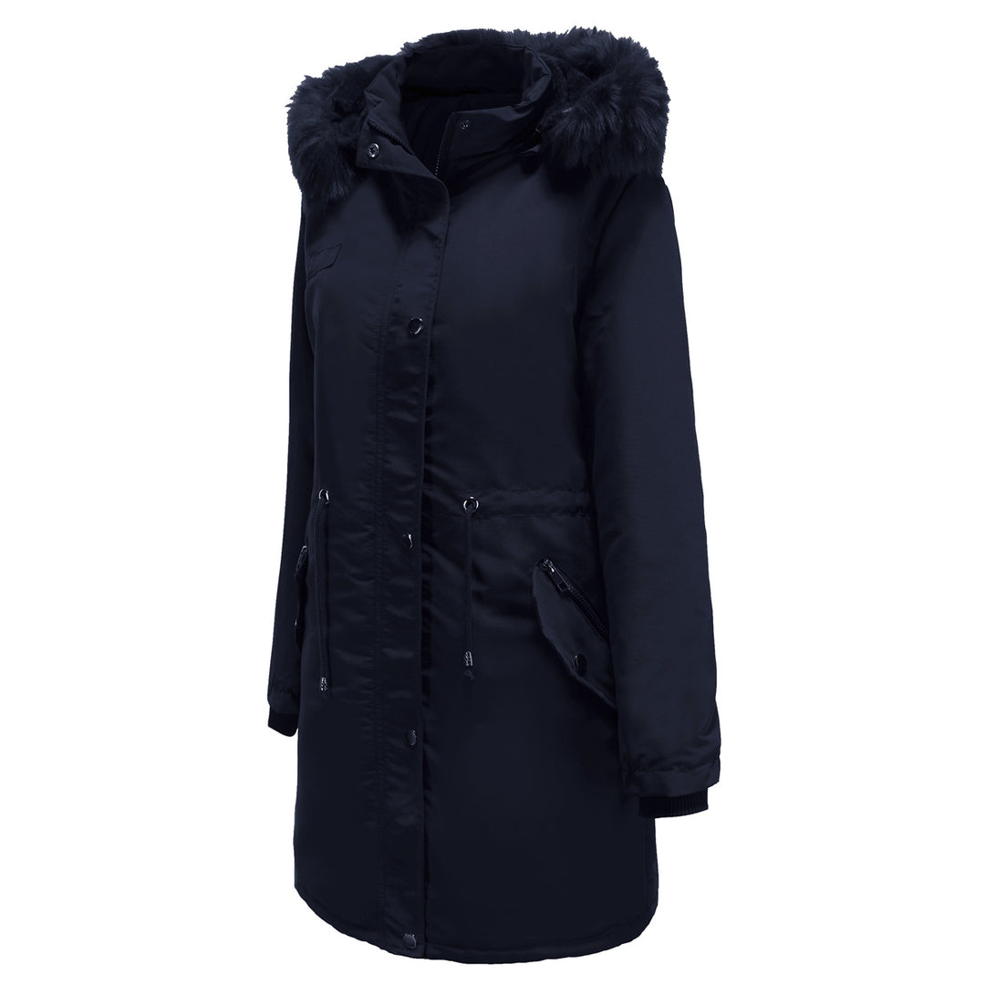 Ladies park jacket with removable faux fur collar and zippered side pockets Lune London
