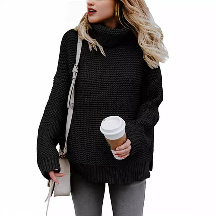 Women Oversized Chunky Knit Sweater with High Collar Lune London