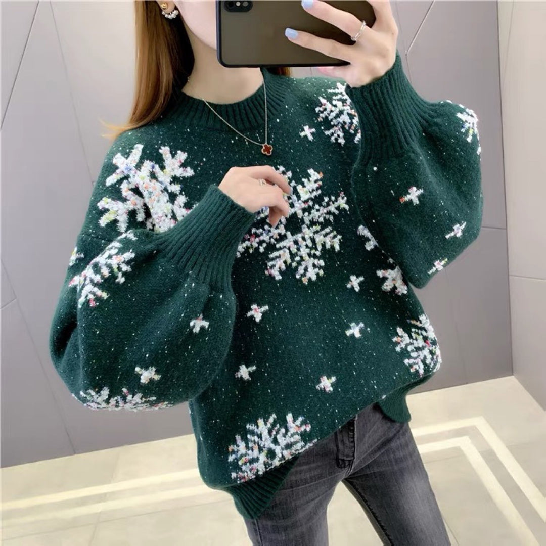 Knit sweater for women with winter pattern and puff sleeves Lune London