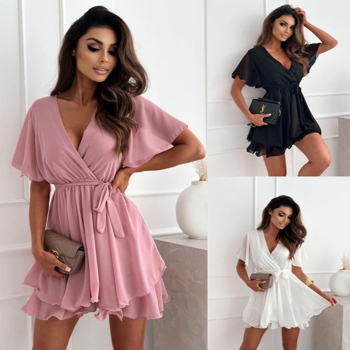Lune London chiffon wrap dress for women with fluid sleeves