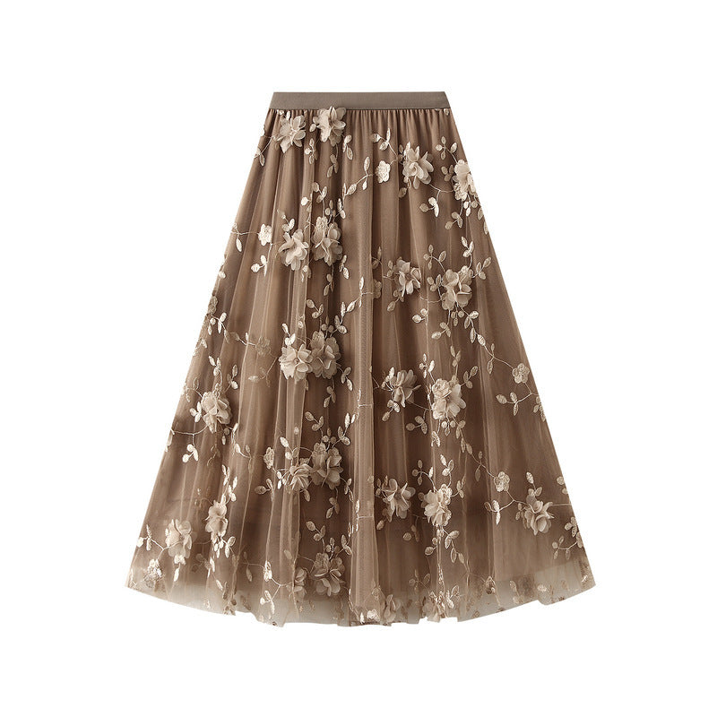 Jupon en tulle pour femmes avec des détails de broderie florale et une taille élastique Chic & Stil