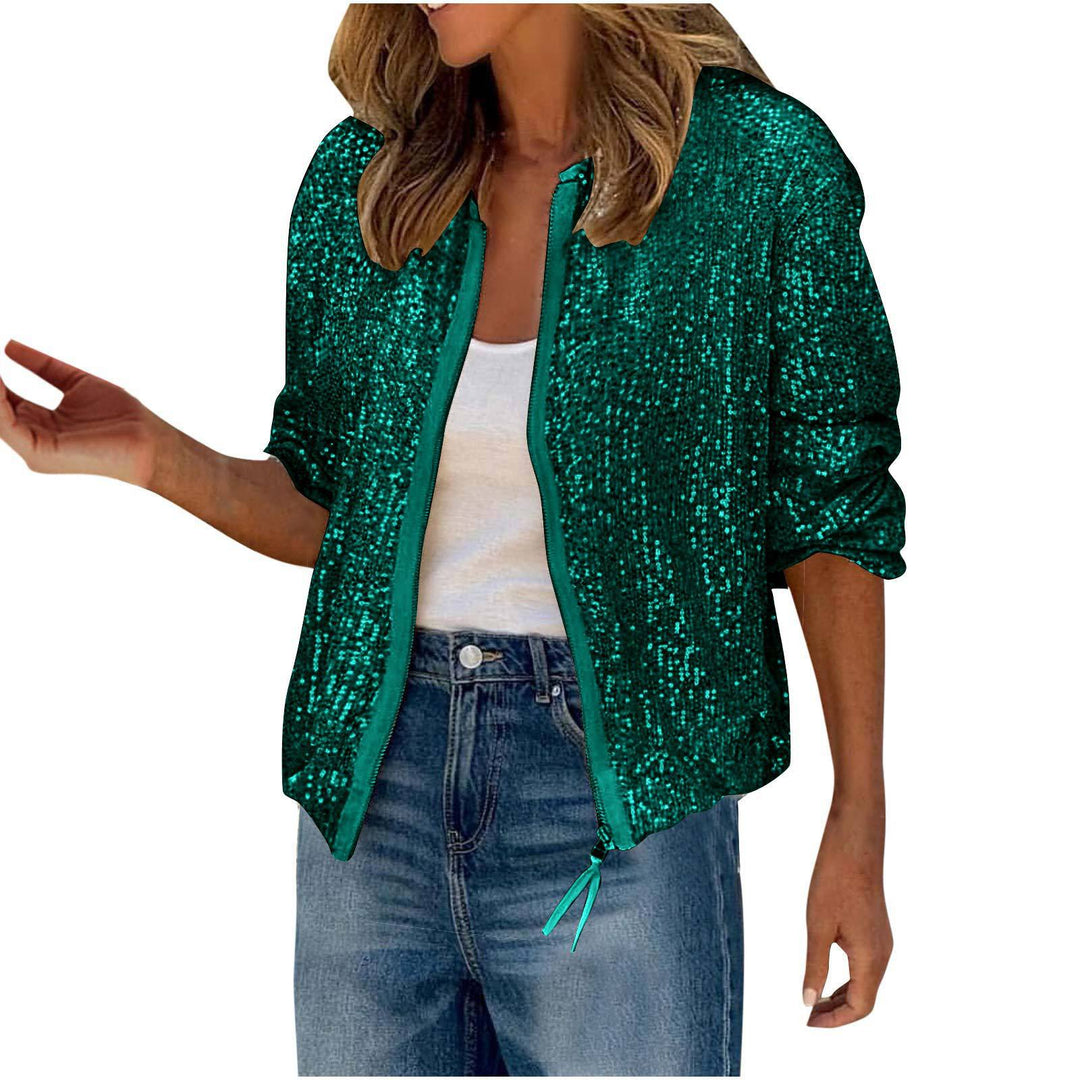 Women's Glittering Bomber Jacket with Zipper Lune London