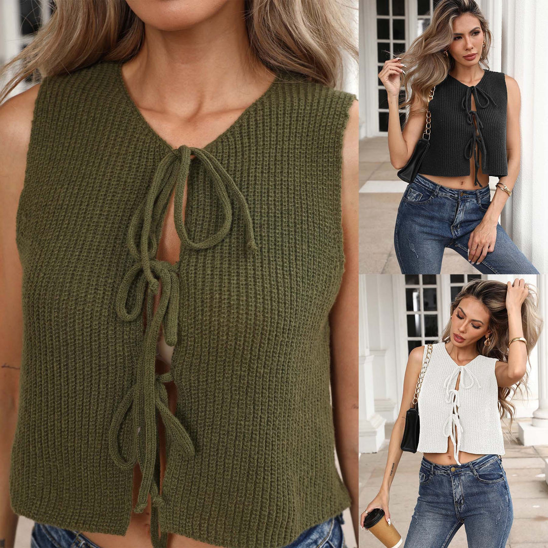 Women textured short top with adjustable tie closure Lune London