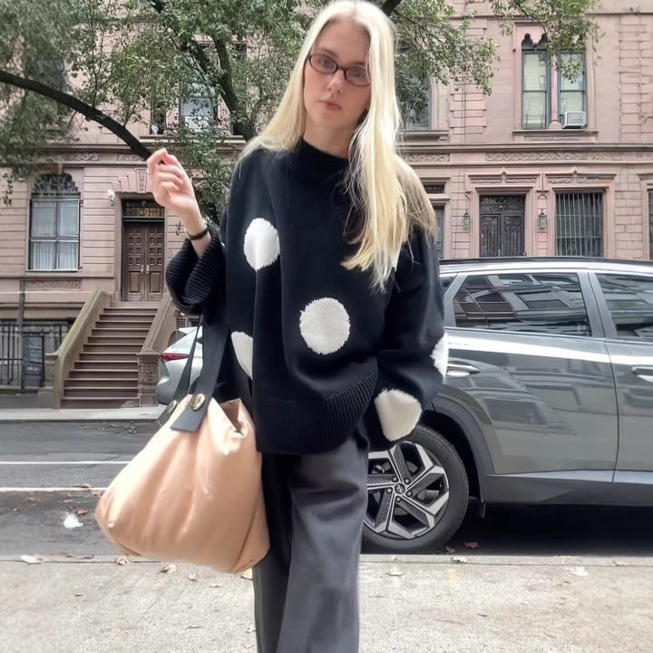 Oversized knitted sweater for women with a catchy polka dot pattern Lune London