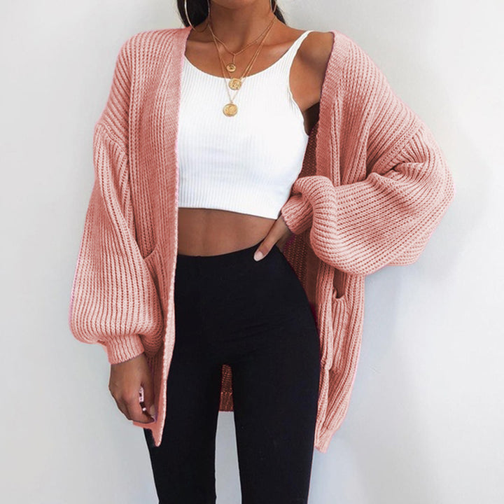 Thick knitted cardigan for women with relaxed oversized sleeves and large pockets Lune London