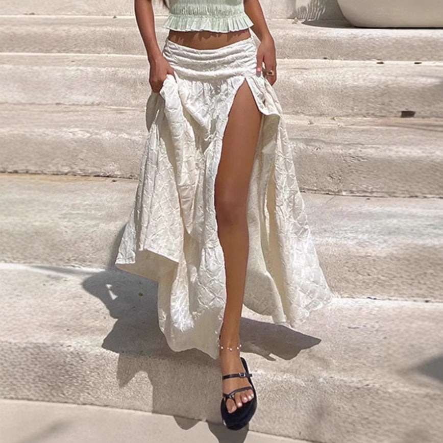 Maxi skirt woman with elaborate embroidery and elastic waist Lune London