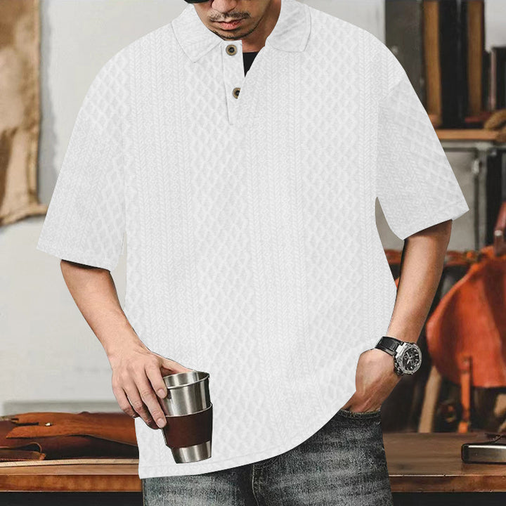 Casual polo for men with textured surface and button placket Lune London