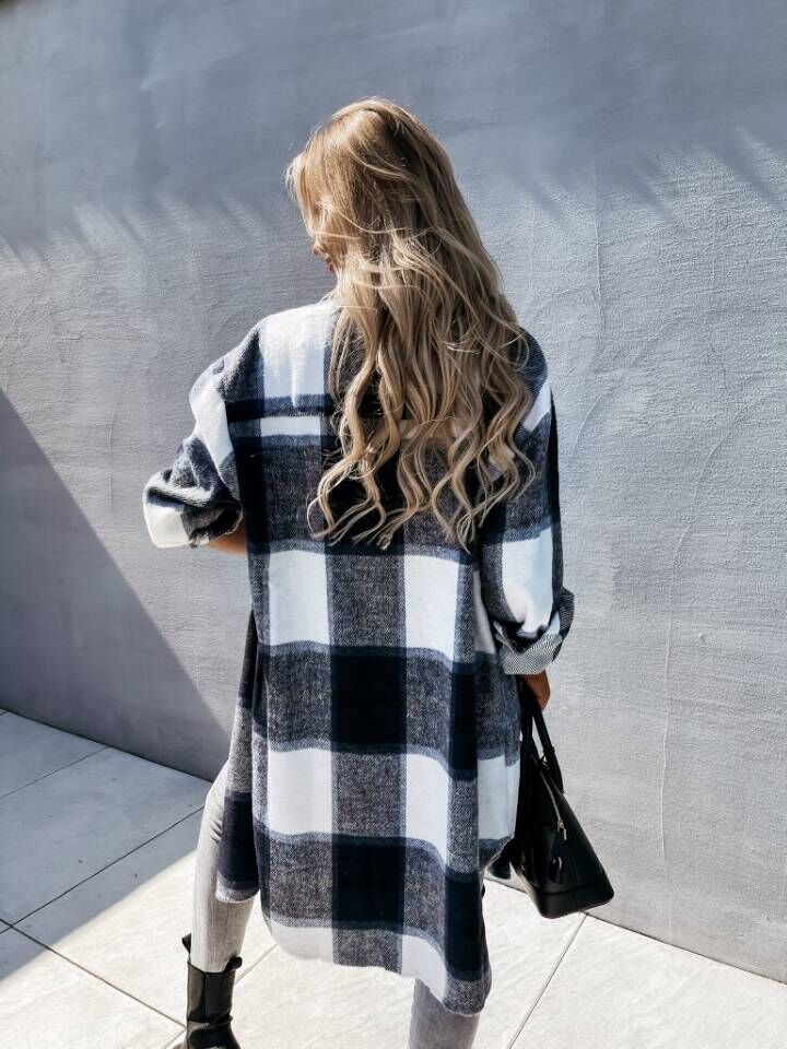 Ladies Casual Chic Checkered Flannel Jacket