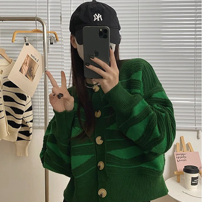 Trendy striped look women's knit jacket Lune London