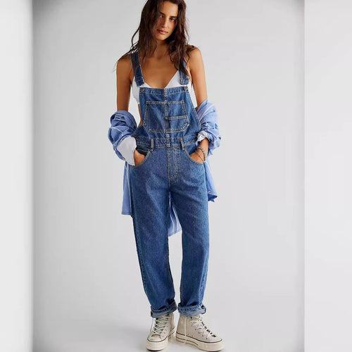 Women’s casual denim overalls with practical pockets and adjustable waistband Lune London