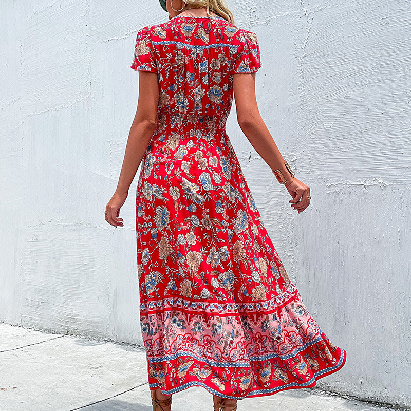 Lune London Pleated Waist Floral Maxi Dress for Women