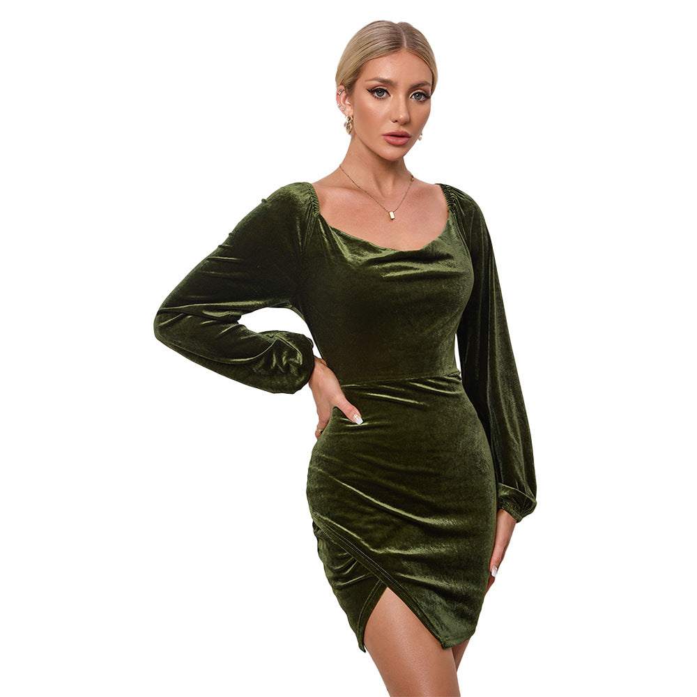 Robe mini en velours pour femme avec un col en œillet élégant et des manches bouffantes élégantes Chic & Stil