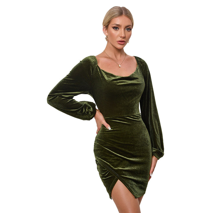 Robe mini en velours pour femme avec un col en œillet élégant et des manches bouffantes élégantes Chic & Stil
