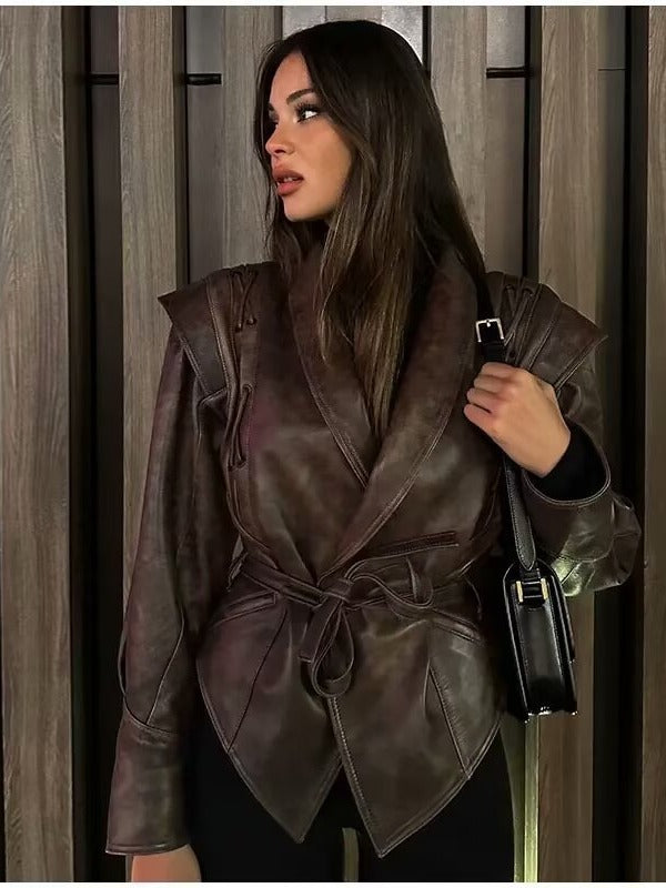 Fitted faux leather jacket for women with playful lace-up detail Lune London