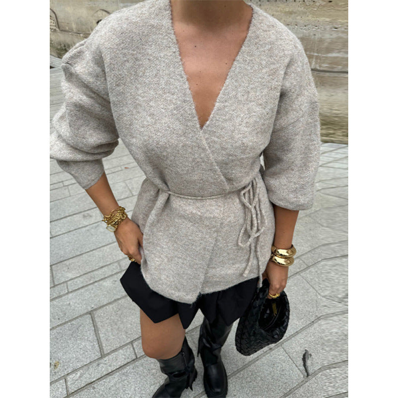 Elegant knit coat for women with belt Lune London