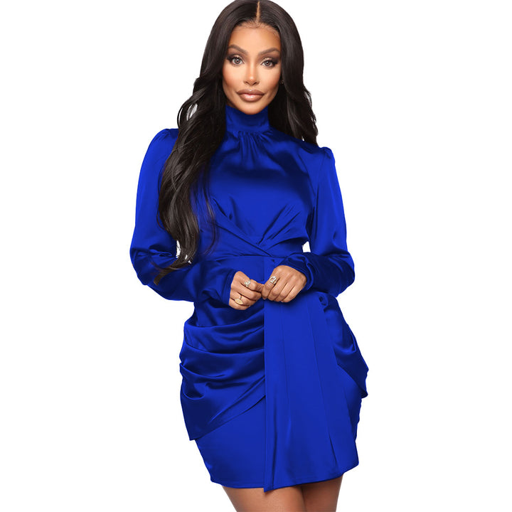 Lune London Elegant long sleeve satin mini dress with ruffles for women