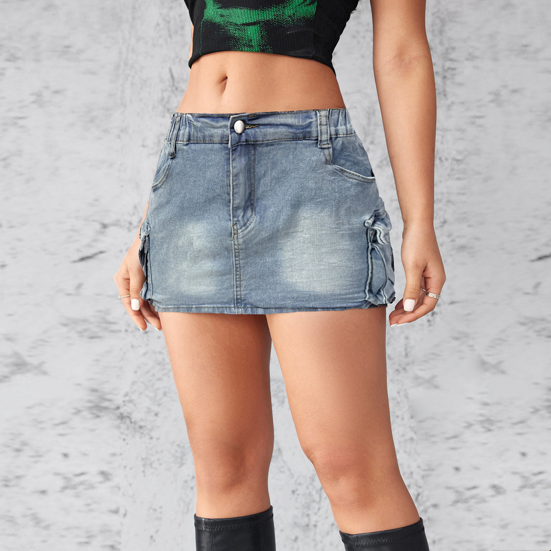 Elegant mini denim dress for women with removable top and side zipper Chic & Stil