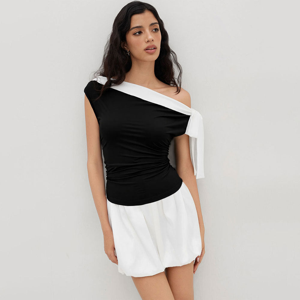 Haut femme avec design épaules dénudées et fermeture nœud ludique Chic & Stil