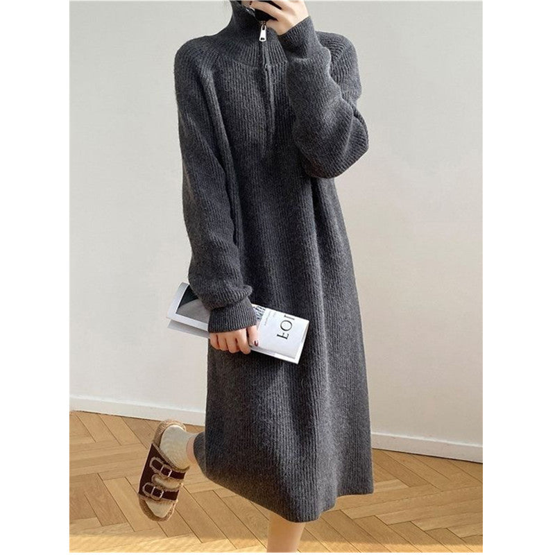 Women's Knit Dress with Zipper and Ribbed Texture Lune London