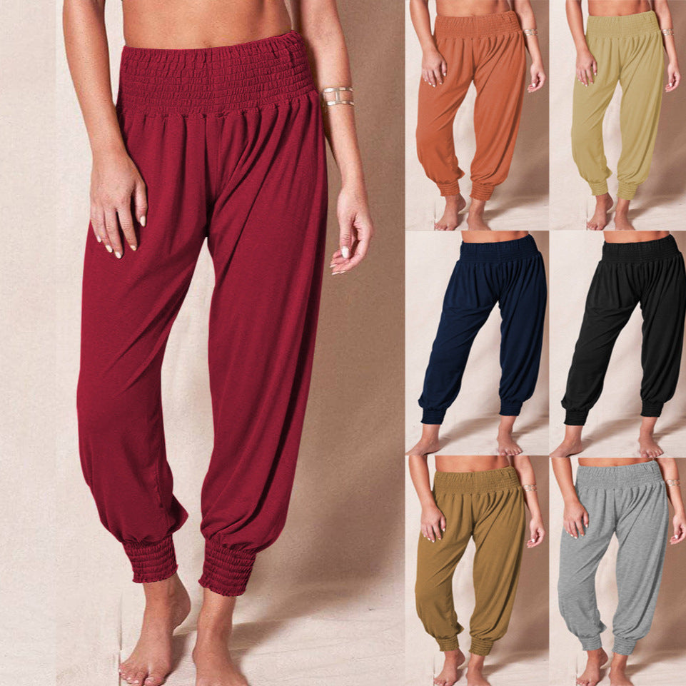 Casual harem pants for women with elastic waistband and side pockets.