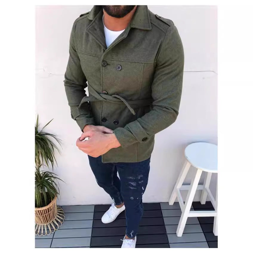 Trendy men's transition parka with belt and practical high collar Lune London