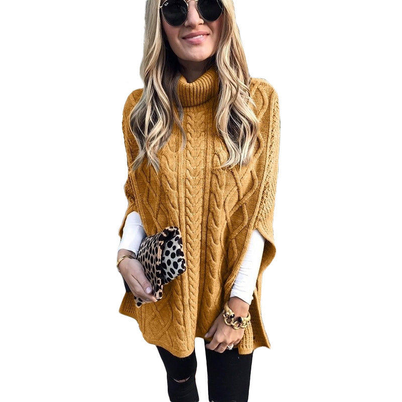 Knitted poncho for women with high collar Lune London