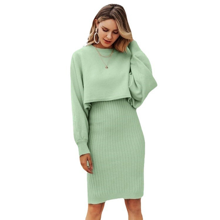 Knit dress for women with contrasting top and ribbed skirt Lune London