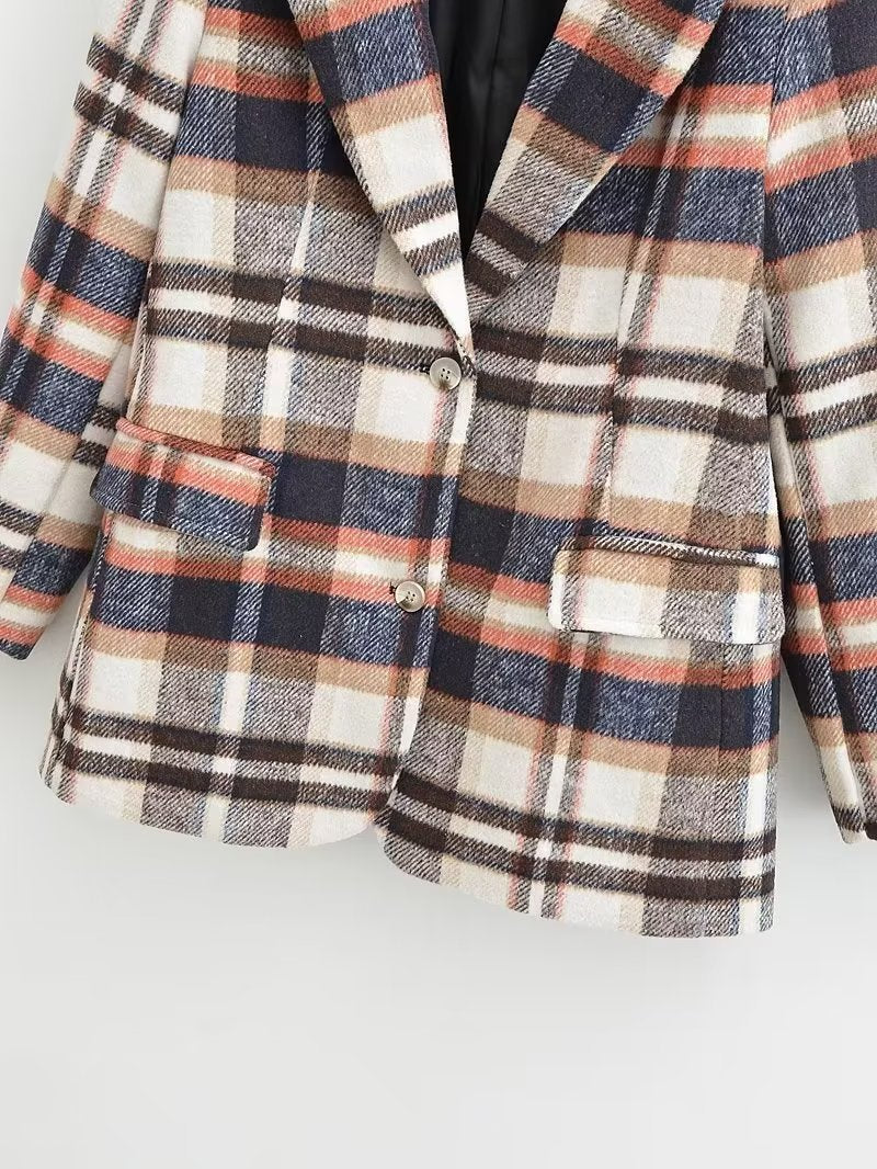 Veste blazer à carreaux pour femmes avec poches élégantes Chic & Stil