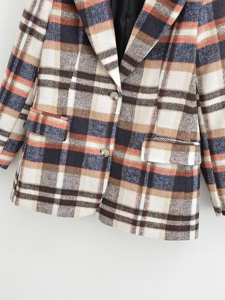 Veste blazer à carreaux pour femmes avec poches élégantes Chic & Stil