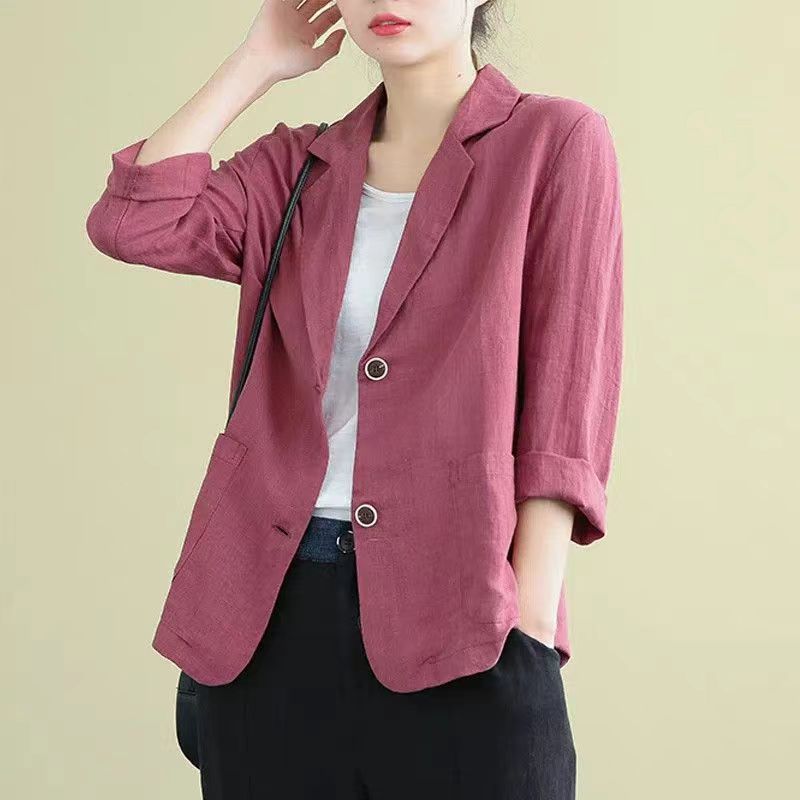 Blazer en lin décontracté pour femmes avec des boutons contrastés élégants Chic & Stil