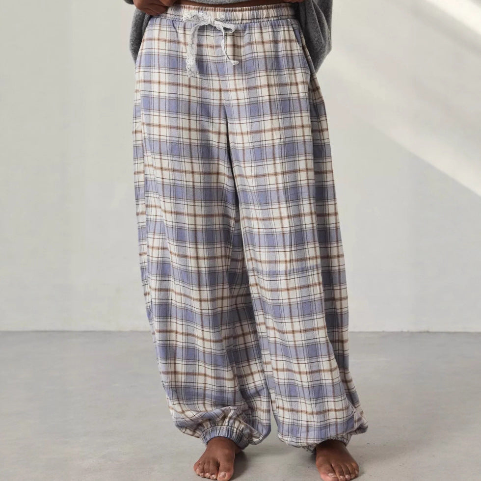 Pantalon à carreaux pour femmes avec jambes larges et taille élastique Chic & Stil