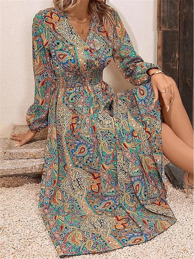 Lune London floral ethnic pattern maxi dress for women