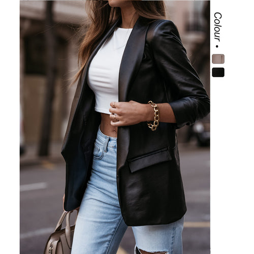 Ladies Elegant Leather Blazer with Modern Cut and Functional Design Lune London