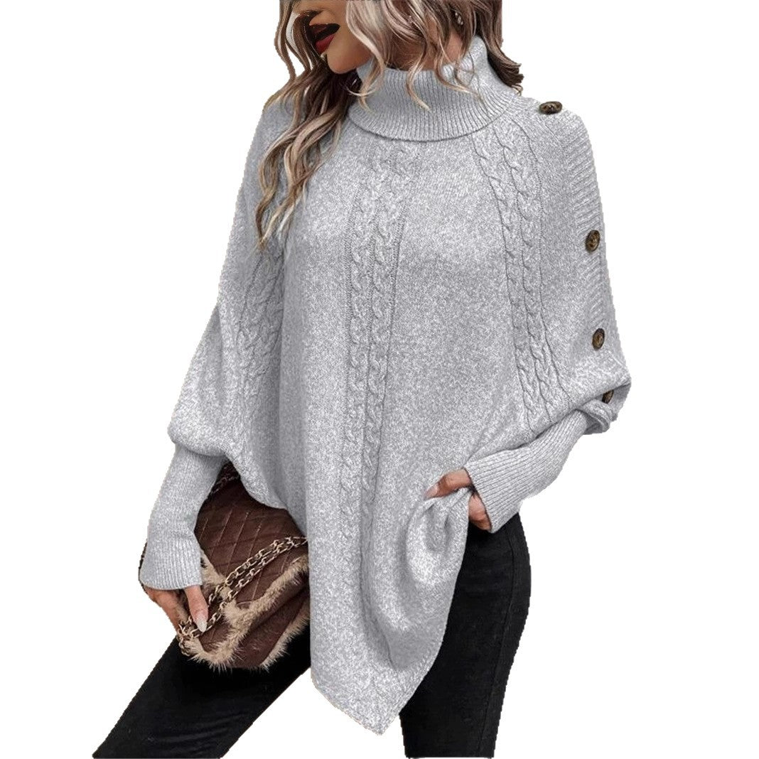 Knit sweater for women with high collar and decorative buttons Lune London