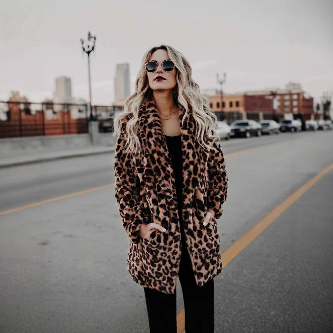 Ladies luxury faux fur coat with exotic leopard pattern Lune London